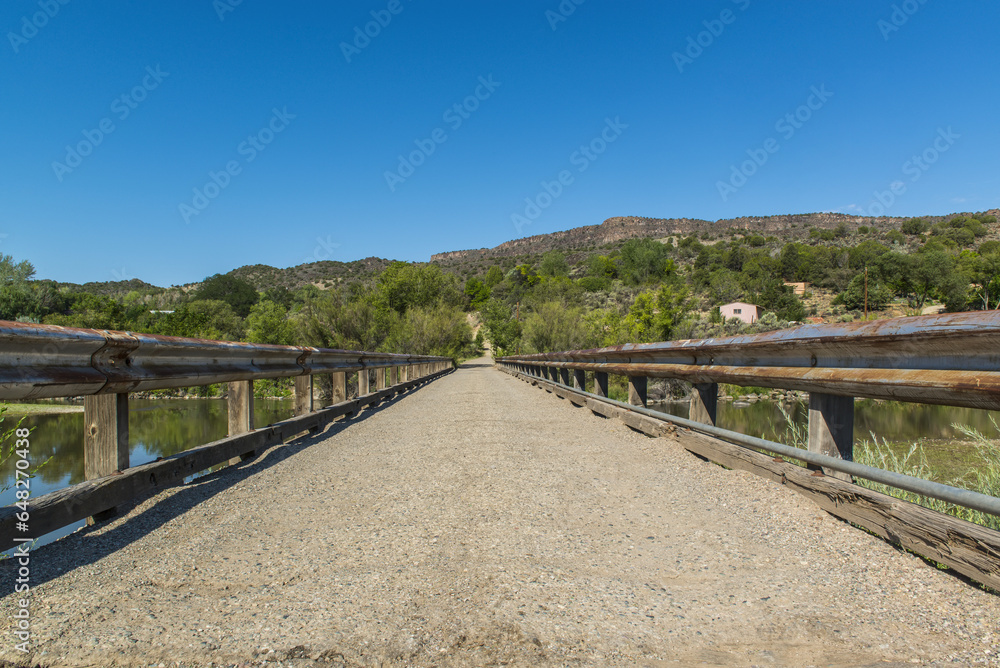 Bridge Over The Rio Grande River; Pilar, New Mexico, United States Of America Bridge Over The Rio Grande River; Pilar, New Mexico, United States Of America