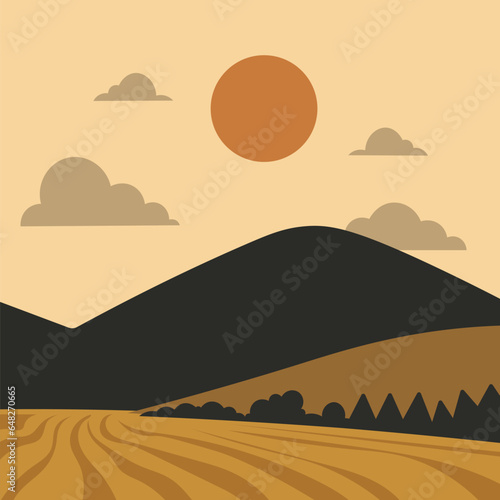 beautiful country landscape poster flyer banner flat vector illustration