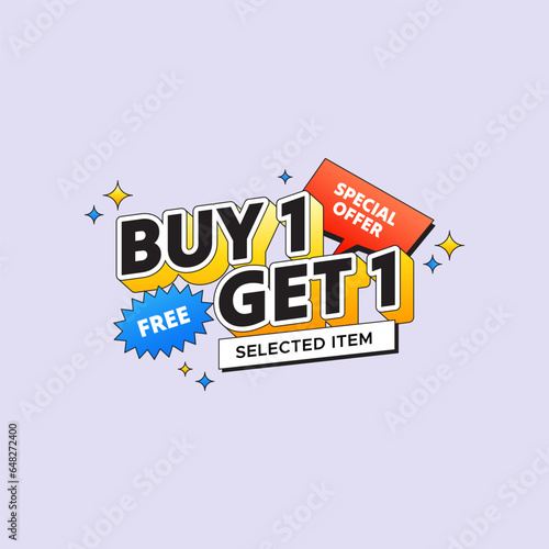 Buy 1 get 1 free label badge design promotion for marketing or sales promo