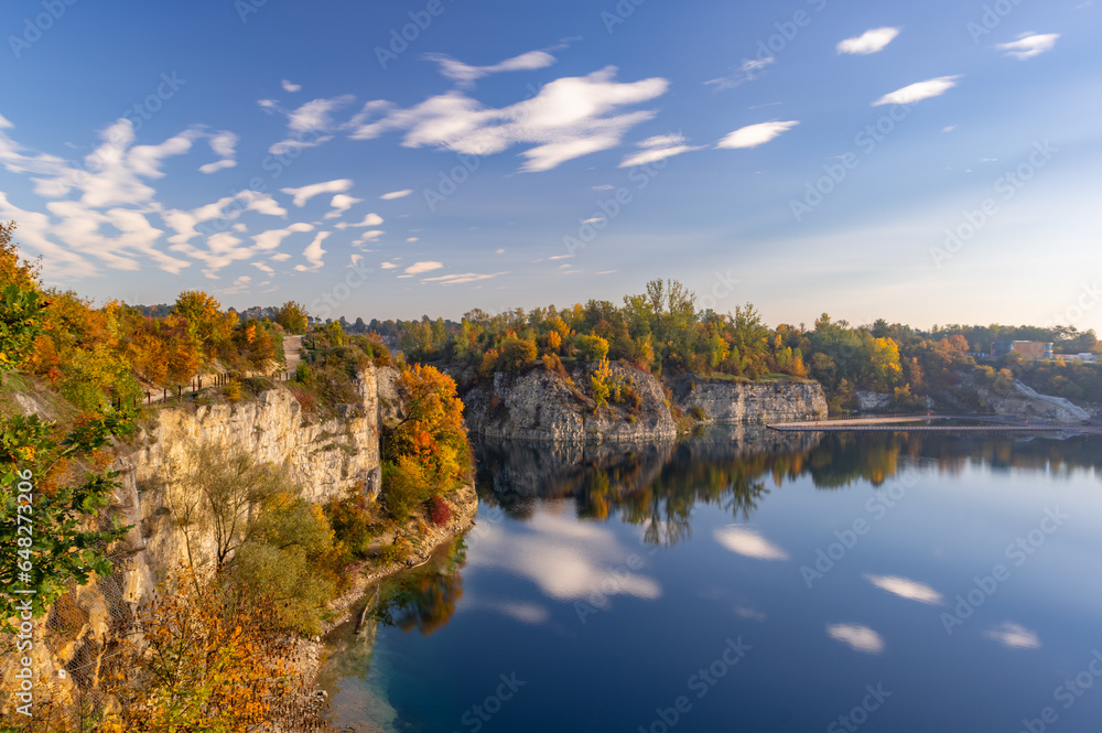Zakrzowek lake and park in the autumn, former limestone quarry in Krakow, Poland