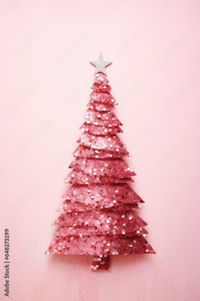 A festive pink Christmas tree with a shining star on top A festive pink Christmas tree with a shining star on top