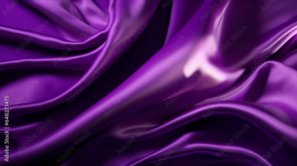 Fototapeta premium Purple silk texture background. Abstract textile elegant luxury violet banner. Satin wavy backdrop. Prestigious, award, luxurious background. .