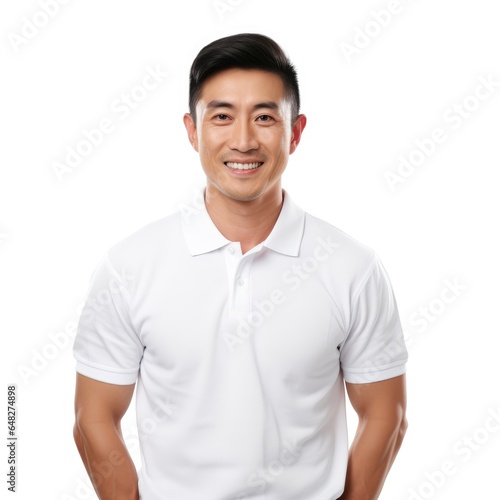 A man posing in a stylish white polo shirt for a portrait