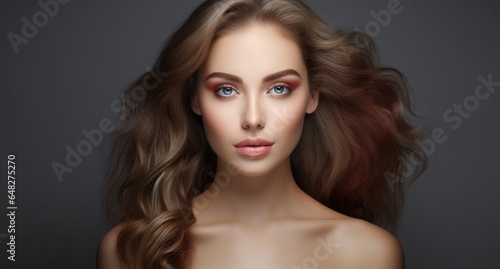 A woman with captivating blue eyes and flowing long hair