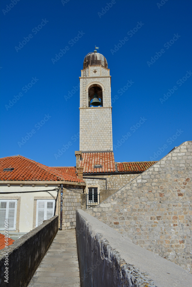 Bell tower in the old part of Dubovnik. The old part of the city of Dubrovnik Croatia. Castle in Dubrovnik