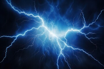 A striking image of a bright blue lightning bolt piercing through a dark sky. This powerful and electrifying photo captures the raw energy and intensity of a lightning storm. Perfect for illustrating 