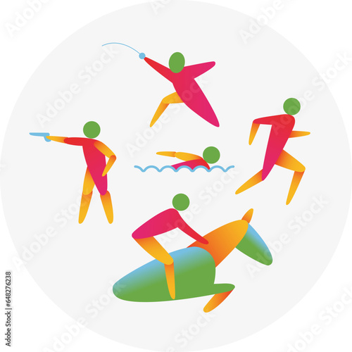 Modern pentathlon competition icon. Colorful sport sign.
