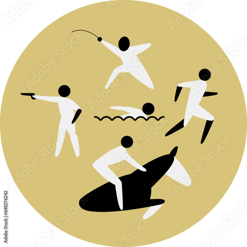 Modern pentathlon competition icon. Sport sign.