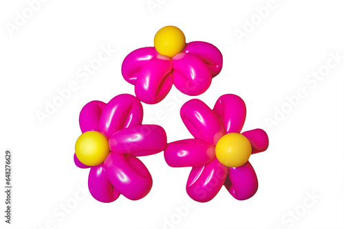 Pink flower chamomile from a long ball technique craft design plastic object on a white background isolated