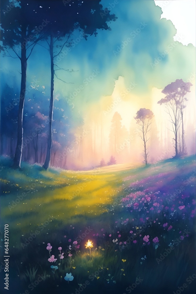 Spring flowers. Watercolor style. AI generated illustration