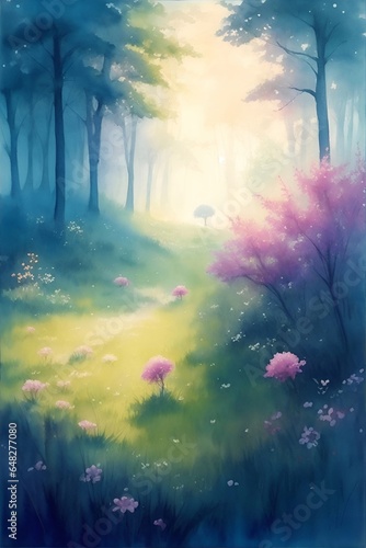 Spring flowers. Watercolor style. AI generated illustration