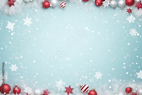A festive Christmas background with colorful ornaments and delicate snowflakes