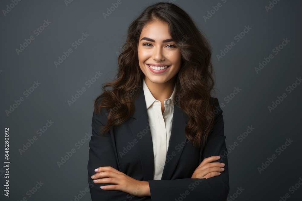 A smiling woman in a stylish outfit A smiling woman in a stylish outfit
