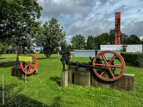 An exhibition of old steam engines on the square next to the historic stebra mine in Tarnowskie Góry. piston pump