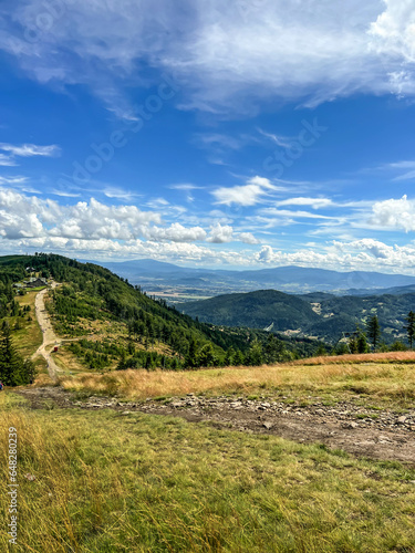 Beskid Slaski mountain range in Poland. Descent from the Klimczok peak to the Klimczok tourist shelter