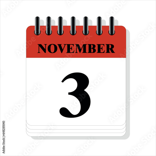 November 3 calendar date design