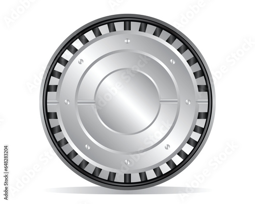 vector illustration of a silver or metal element consisting of a combination of many circular or round shapes similar to a spaceship door in the movie Alien with many small black lines on the side