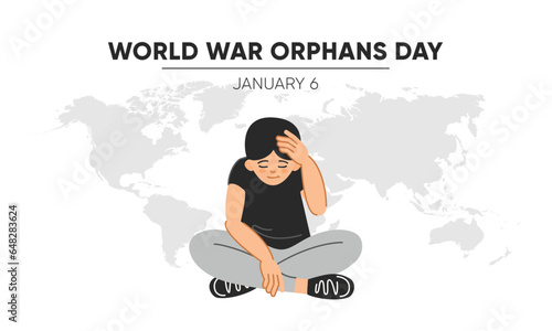 World War Orphans Day.
Sad child, banner, poster, leaflet vector illustration