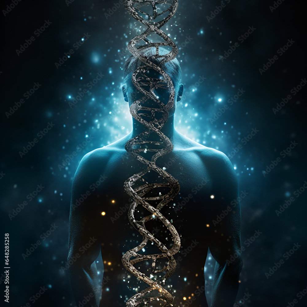 Kod DNA na tle człowieka. Ai generative - obrazy, fototapety, plakaty 