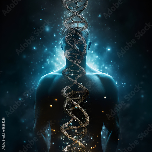 Kod DNA na tle człowieka. Ai generative
