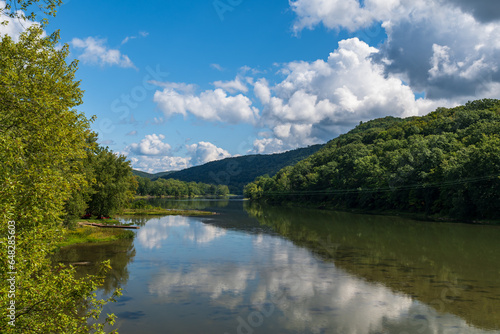 A view of the Allegheny River in Tidioute, Pennsylvania, USA on a sunny summer day