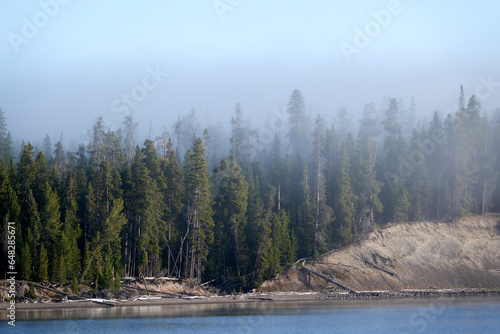 Early Morning, Lake, Yellowstone National Park Beauty of Nature in the USA, World Heritage
