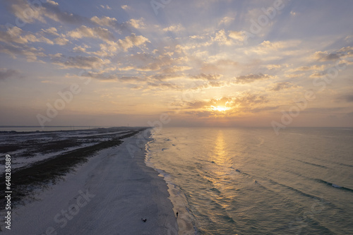 Aerial view of sunrise over Florida beach on the Gulf of Mexico 
