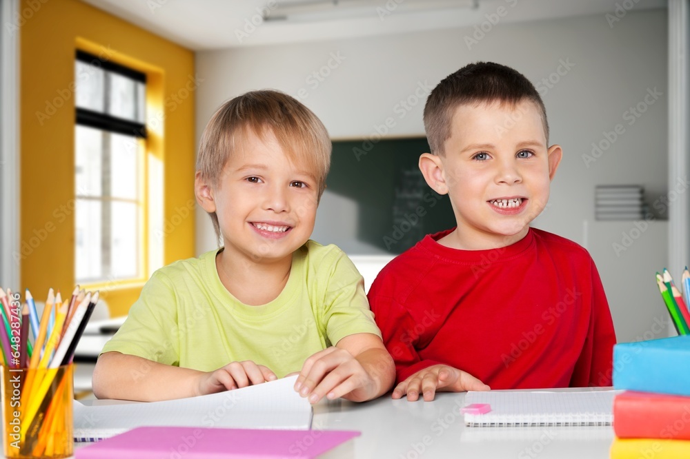 school student in the classroom doing homework, AI generated image school student in the classroom doing homework, AI generated image