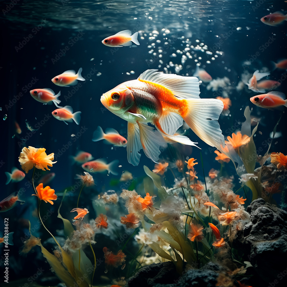 Goldfish in the water close-up. Fishing concept Goldfish in the water close-up. Fishing concept