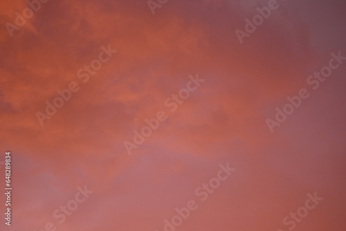 evening sunset, rays of the sun through cirrus pink clouds against the background of the sunset sky, 