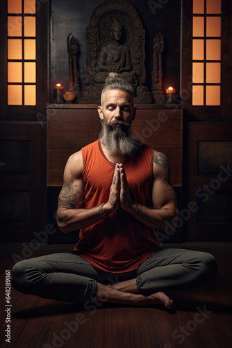 Yoga instructor in a tranquil studio, promoting wellness and mindfulnes photo