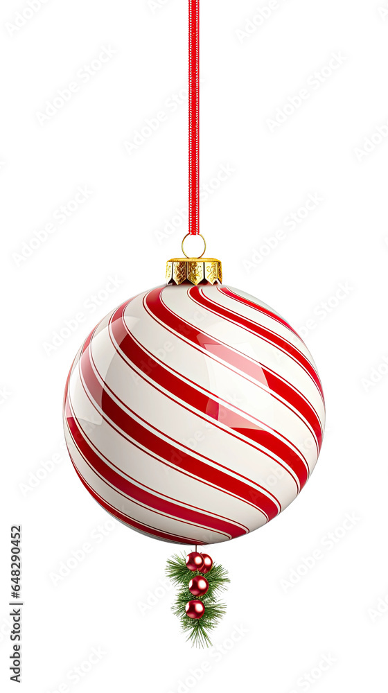a candy cane hanging on a christmas tree isolated on a transparent background, generative ai a candy cane hanging on a christmas tree isolated on a transparent background, generative ai