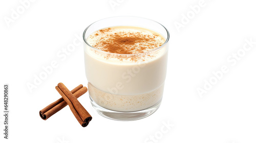 a glass of eggnog with cinnamon sprinkled on top isolated on a transparent background, generative ai