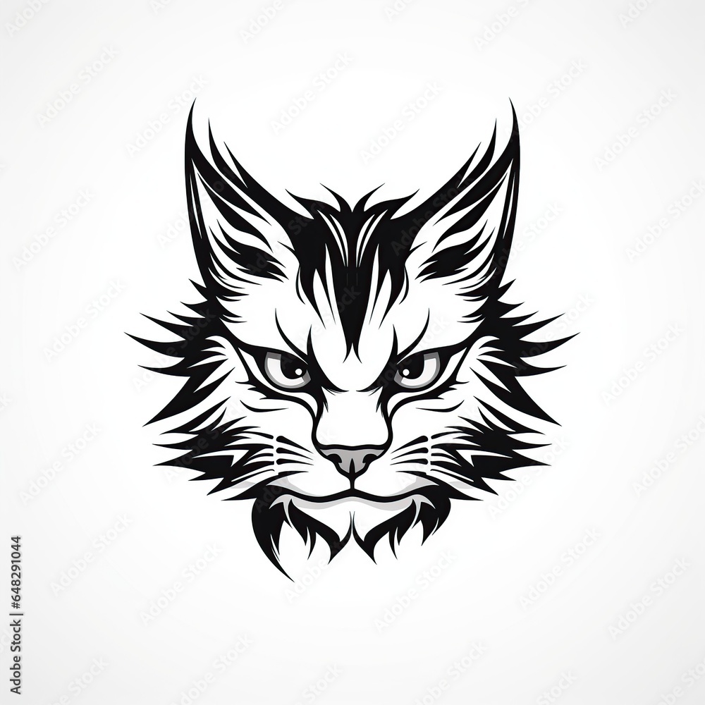 Fototapeta premium Vector graphic, cat head, vintage monochrome, logo, cartoon, Comic style, white background,Generative AI 