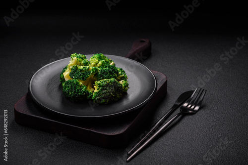 Delicious fresh green broccoli steamed in a ceramic plate