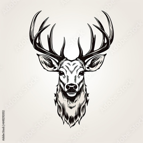 Deer head hunting  vintage monochrome  logo  hunting  cartoon  Comic style  t - shirt design  whit background Generative AI 
