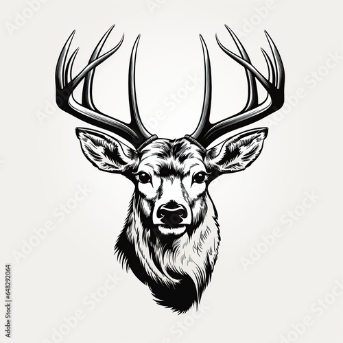 Deer head hunting, vintage monochrome, logo, hunting, cartoon, Comic style, t - shirt design, whit background,Generative AI	