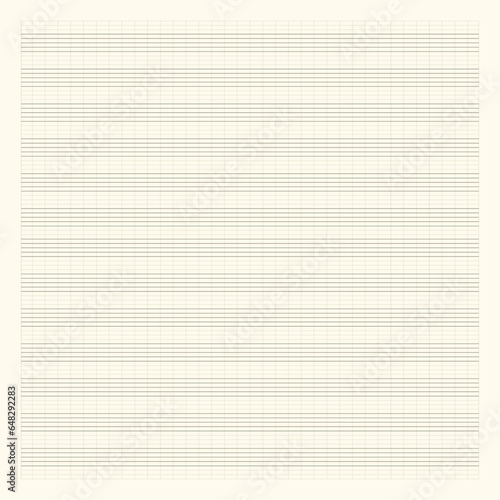 Graph paper. Printable grid paper with stave on a white background. A blank music sheet paper with staff. Geometric pattern for composition, education, school. Realistic lined paper blank