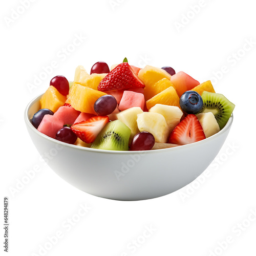 Sliced fruits in a white bowl  kiwi  strawberry  transparent background 