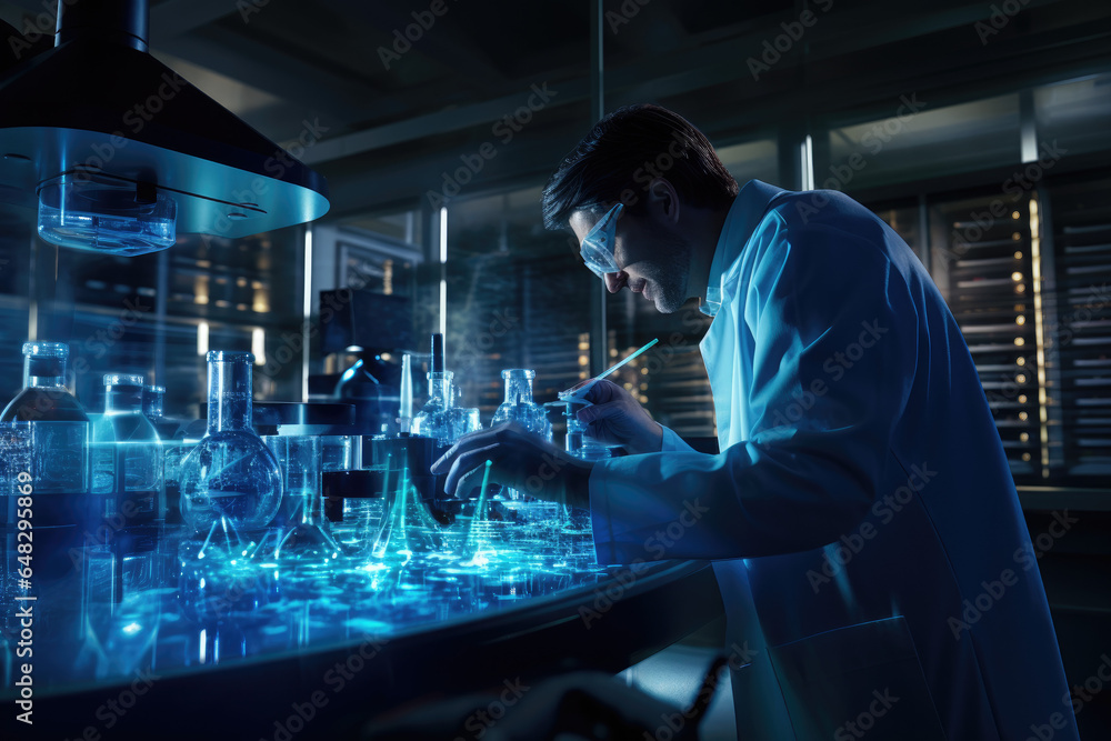 Scientist conducting groundbreaking research in a high-tech laboratory Scientist conducting groundbreaking research in a high-tech laboratory