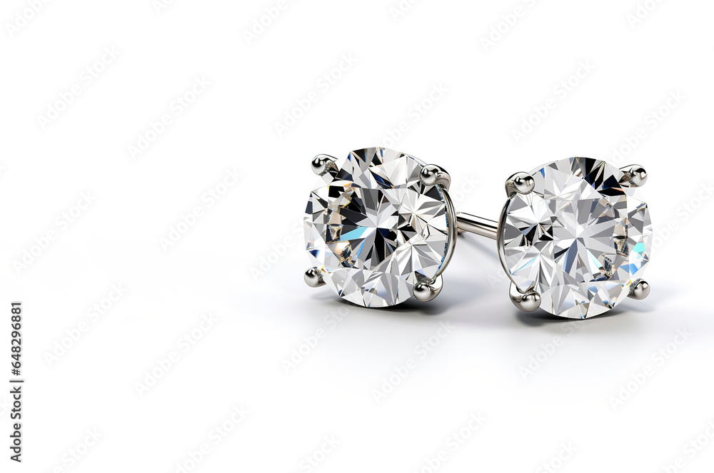 Diamond earrings. Big diamond earrings luxury jewellery on white background Diamond earrings. Big diamond earrings luxury jewellery on white background