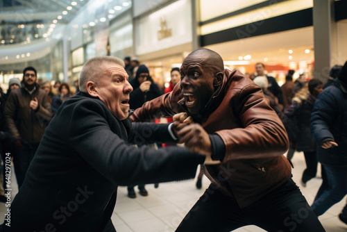 Stampa su tela Two men fighting over goods on Black Friday