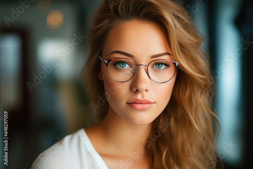 Young Woman with Glasses: Up-Close Face