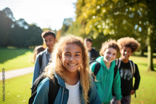 Joyful Teen Students Posing Outdoors
