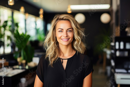 Smiling Businesswoman at Her Hair Salon