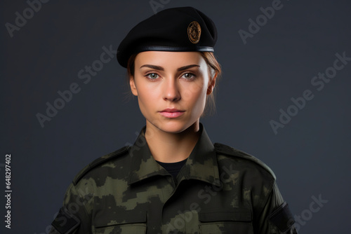 Studio Shot of a Serious Military Lady