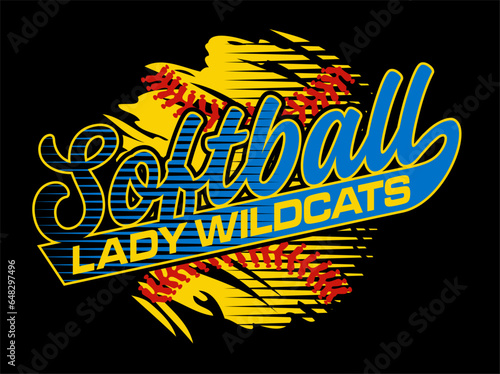 lady wildcats softball team design with ball and stitches for school, college or league sports