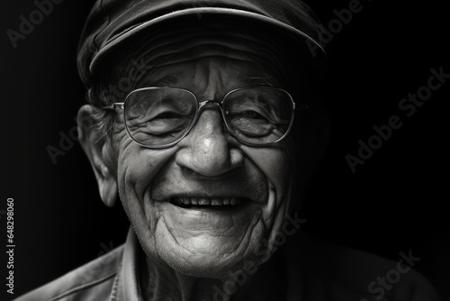 Close-up portrait of a senior citizen with a warm smile, celebrating a lifetime of wisdom and experience