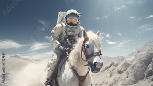 Fotografiet Astronaut riding horse in space suit, Creative concept