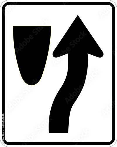 Vector graphic of a usa Keep Right highway sign. It consists of  a curved arrow passing to the right of the median contained in a white rectangle